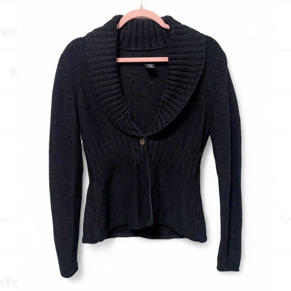 Vintage Y2K Thick Chunky Knit Black Babydoll Calvin Klein Whimsygoth Cardigan